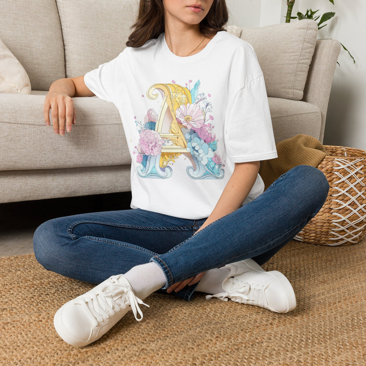 Floral Letter A T-Shirt | Decorative Monogram Initial Tee