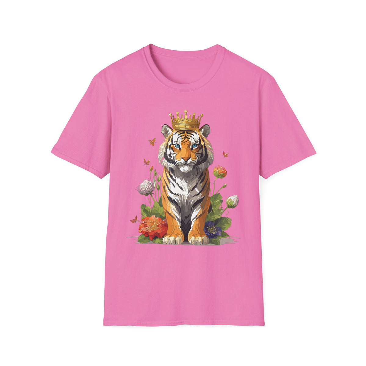 Crowned Tiger Illustration T-Shirt | Royal Wildlife Art - Unisex 100 Cotton Gildan 64000