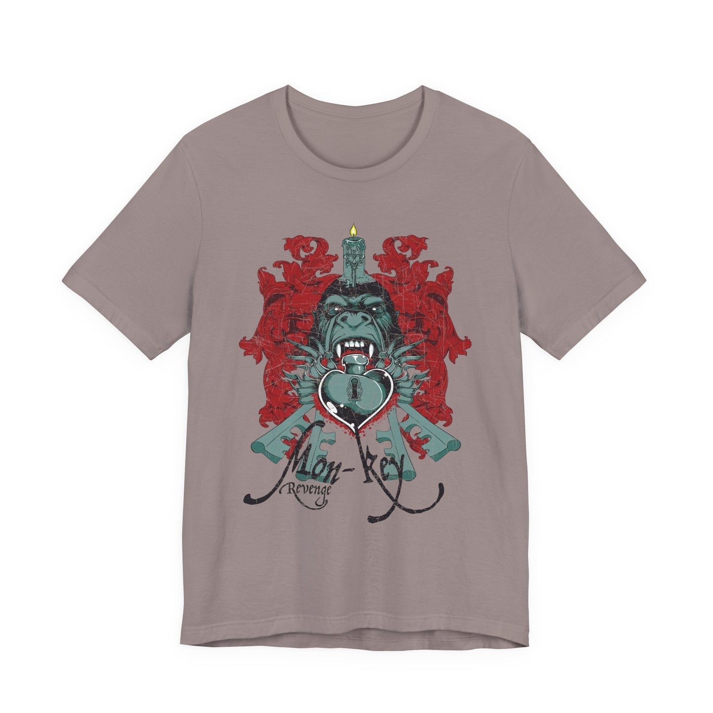 Gorilla Crest with Sword and Heart T-Shirt Heraldic Gothic Design Rock Band T-Shirt