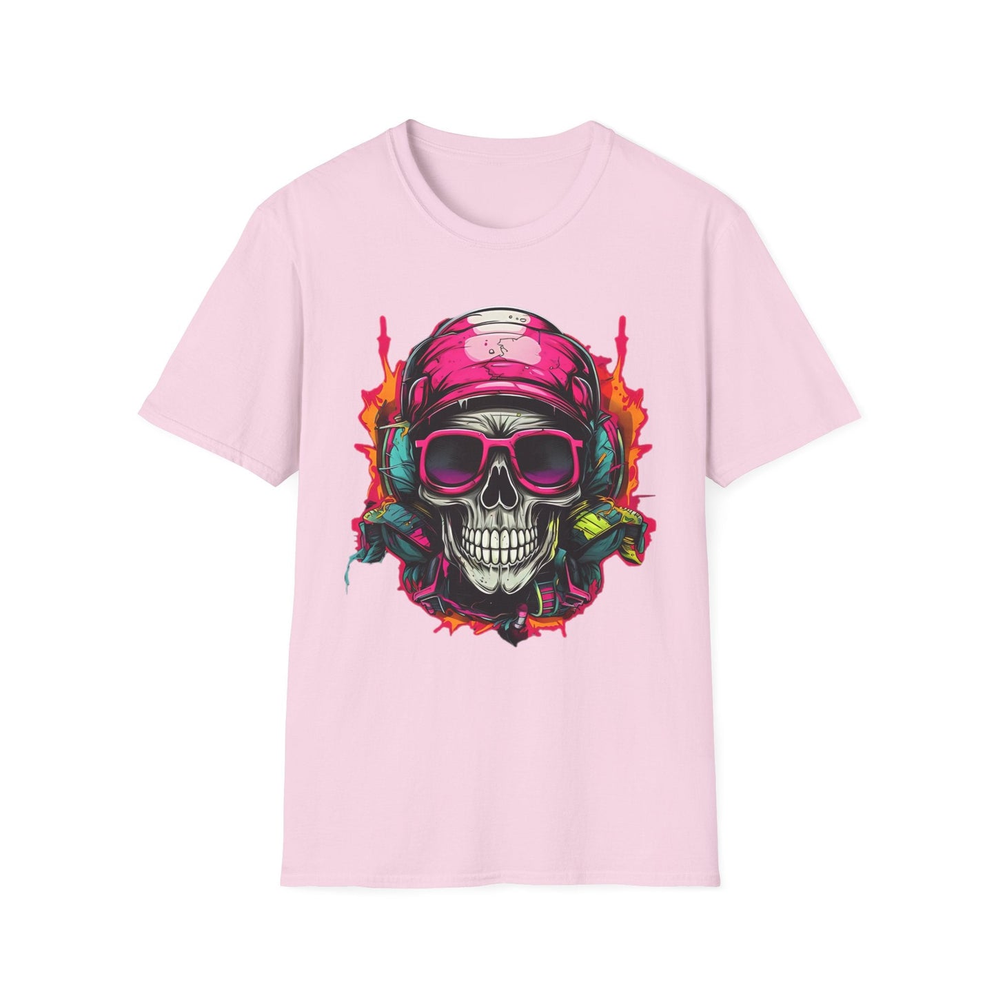 Unisex Skull Tee Shirt With Skeleton Design Gildan Softstyle 64000 Ring Spun Cotton