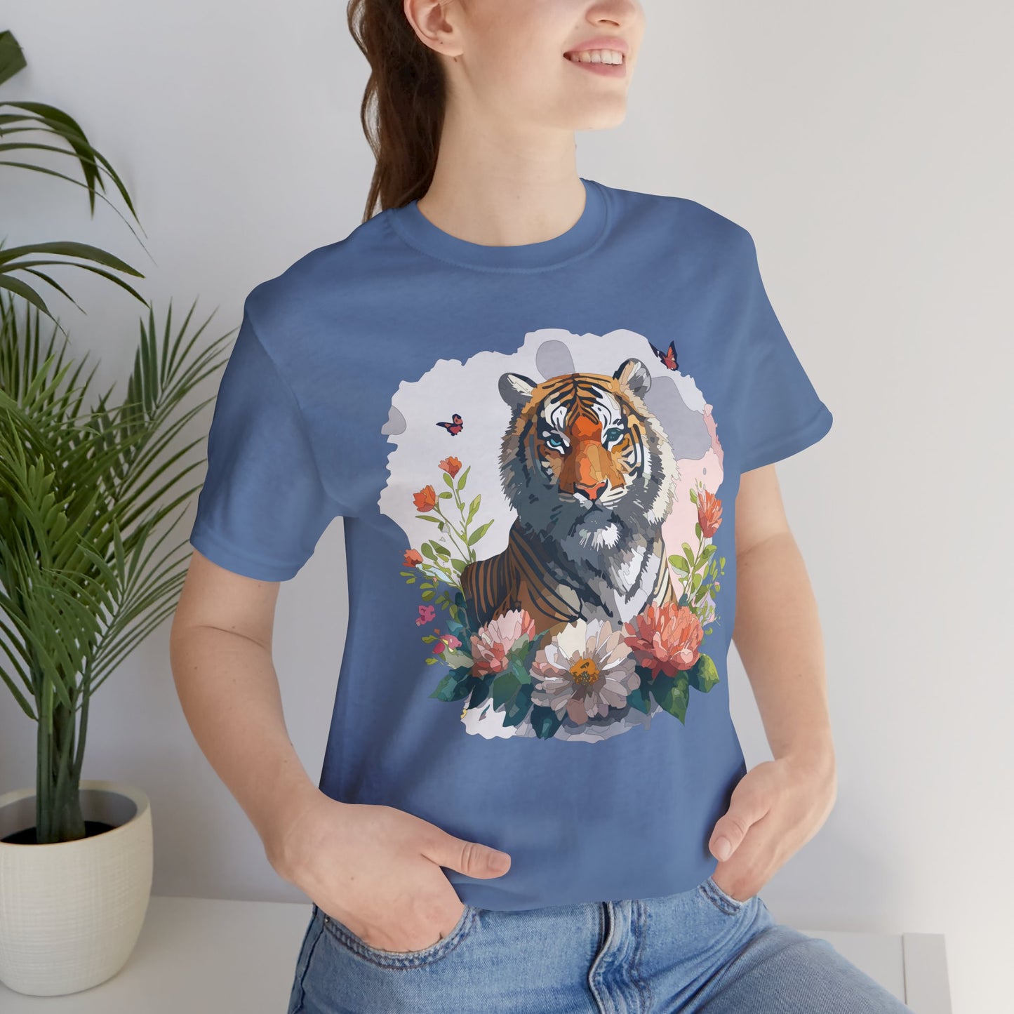 Floral Tiger Graphic Tee, Animal Shirt, Tiger Shirt, Flower Top, T-Shirt with Animal, Art Design