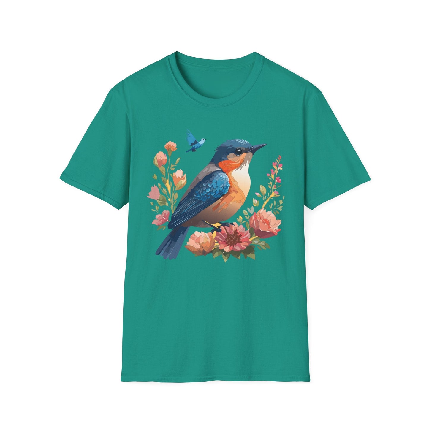 Unisex Floral Bird T Shirt Softstyle 64000 Gildan Ring Spun Cotton Tee Relaxed Fit