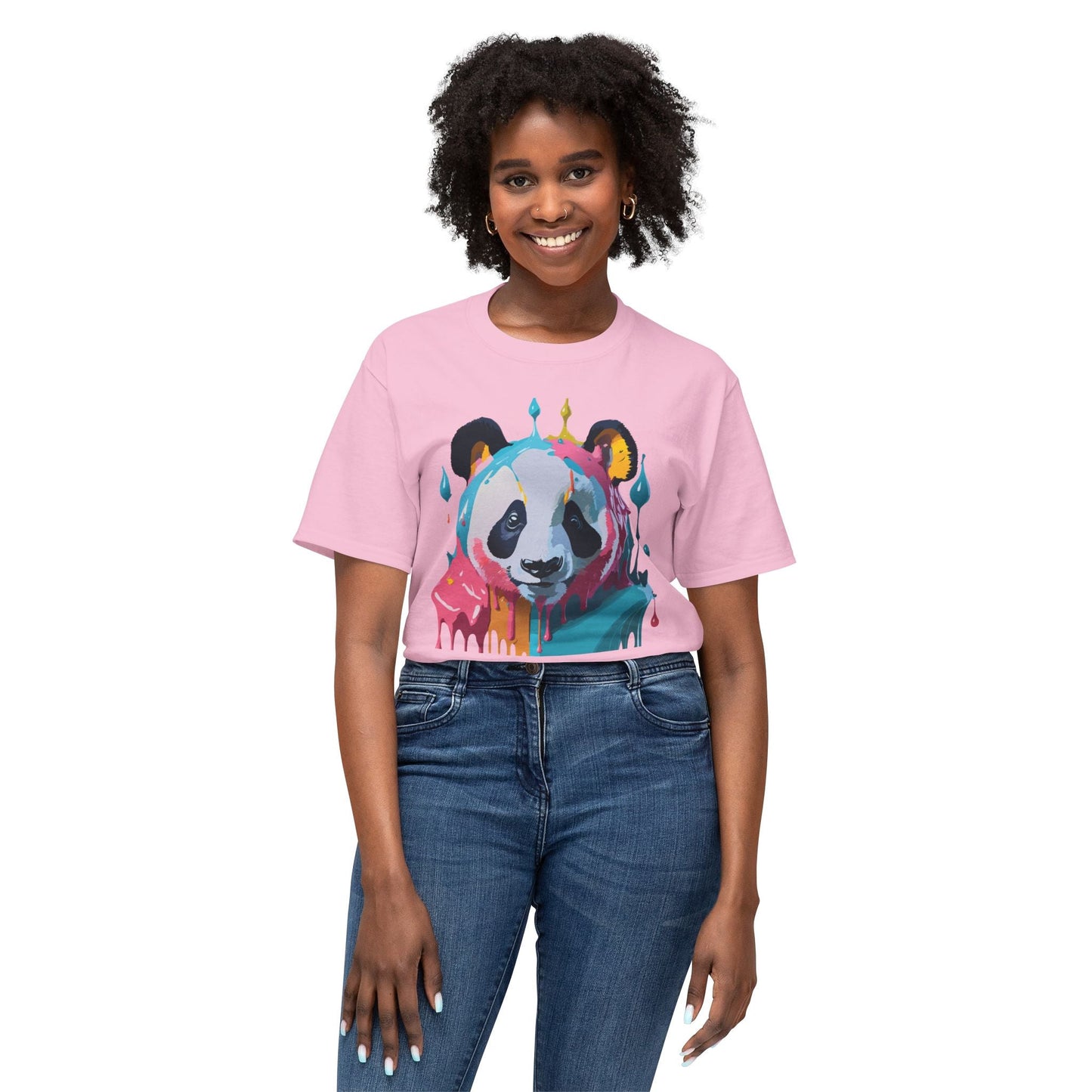 Unisex Panda Art T Shirt With Floral Design Print In HD Cotton 100 Percent USA Made