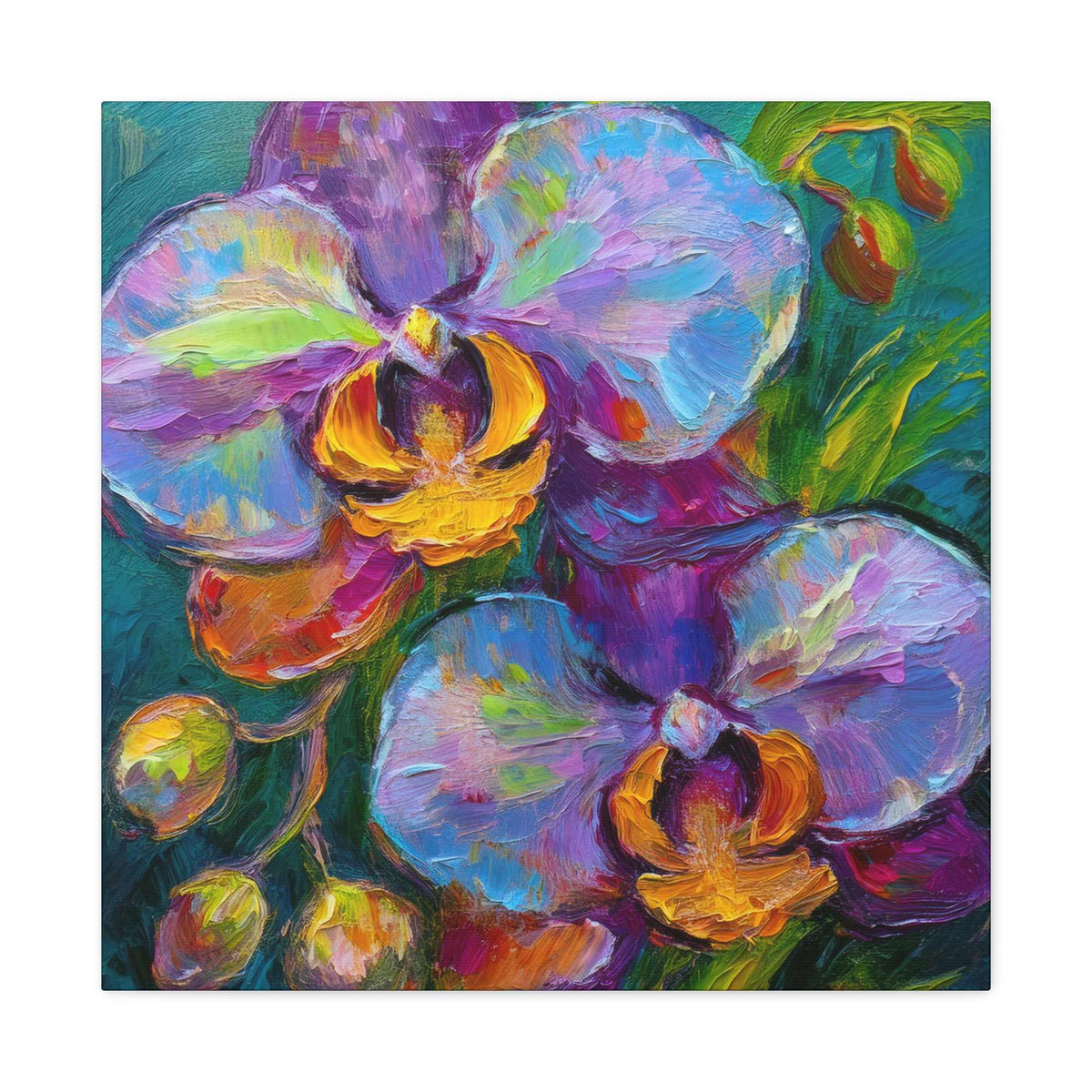 Blue Orchids Print Canvas, Floral Oil Paint Print 20x20, 24x24, 30x30, 32x32, 36x36 Art Design Pine-Wood Inner Frame MC-133