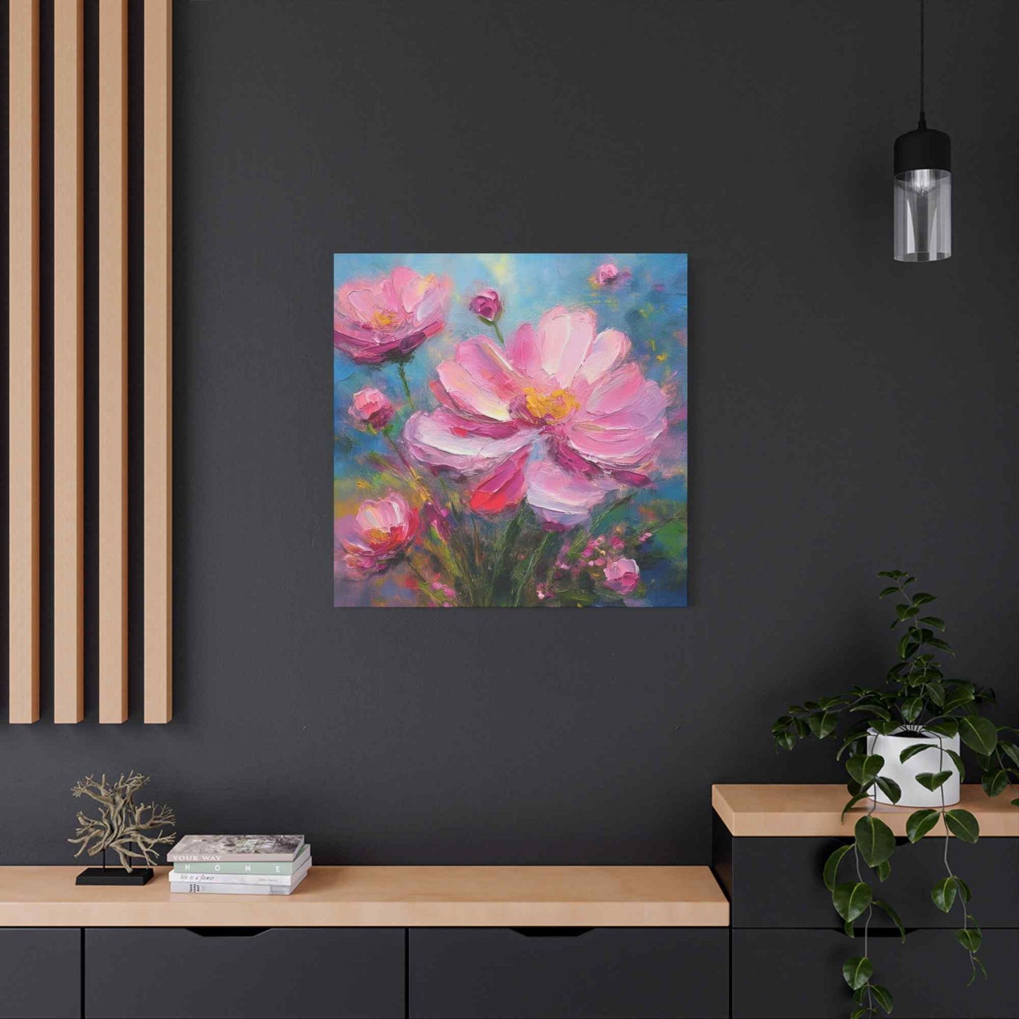 Pink Flowers Print Canvas, Pink Flowers Oil Paint Print 20x20, 24x24, 30x30, 32x32, 36x36, Art Design Print Non-Frame MC-11