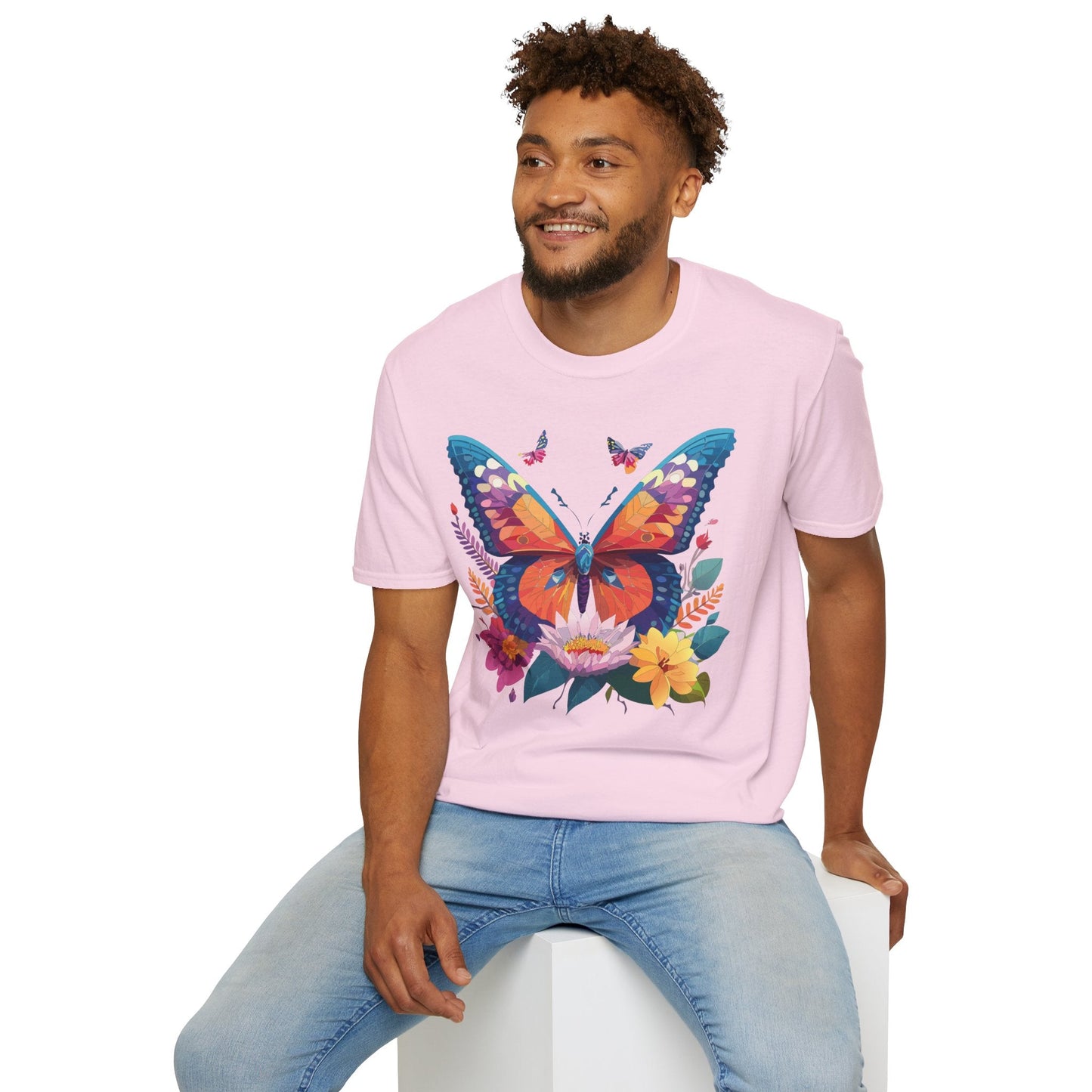 Butterfly Print Unisex T Shirt Softstyle 64000 Monarch Butterfly Themed Tee Ring Spun Cotton
