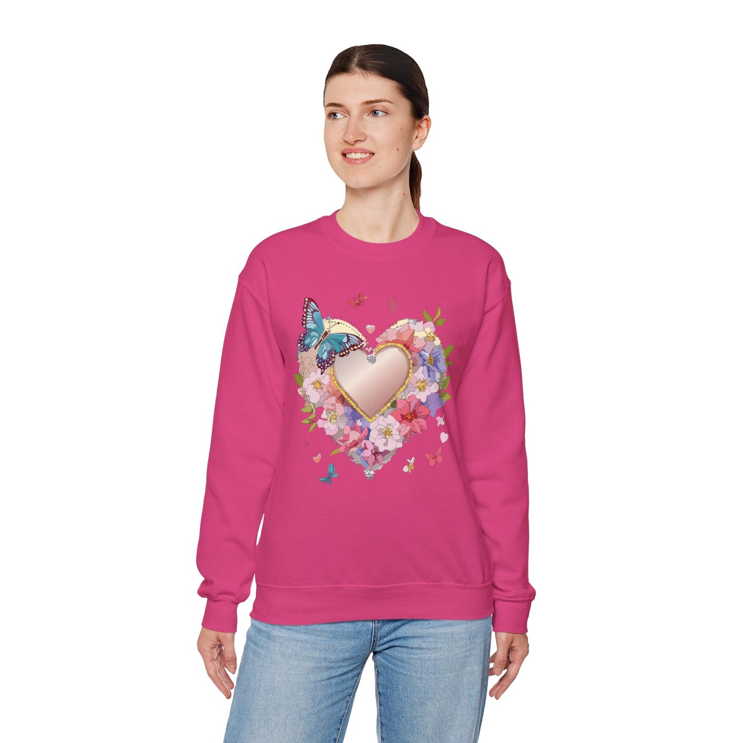 Unisex Floral Heart Sweatshirt Floral Love Sweatshirt Valentines Day Sweatshirt Heart Floral Design