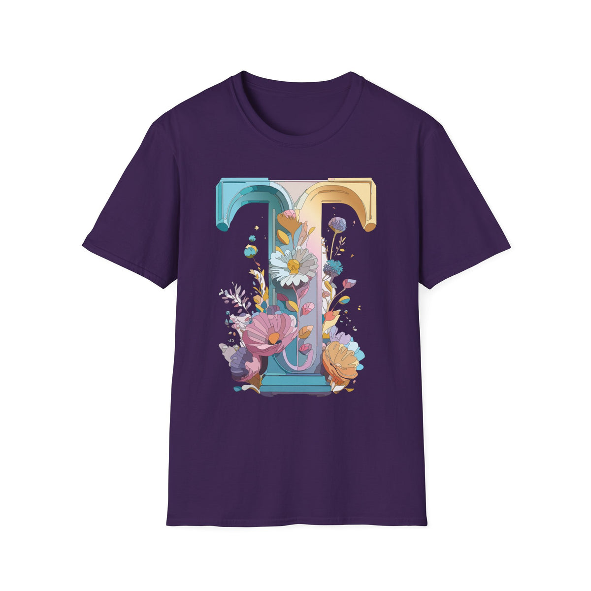 Floral Letter T Monogram T-Shirt | Botanical Initial Tee