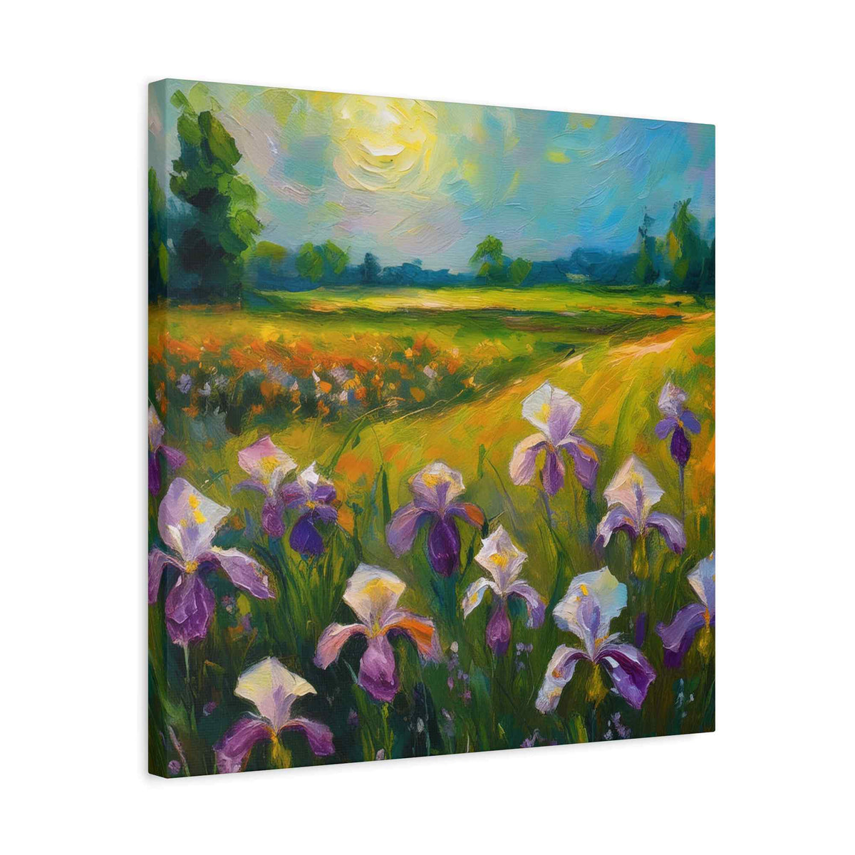 Irises Floral Print Canvas, Floral Oil Paint Print 20x20, 24x24, 30x30, 32x32, 36x36 Art Design Pine-Wood Inner Frame MC-180