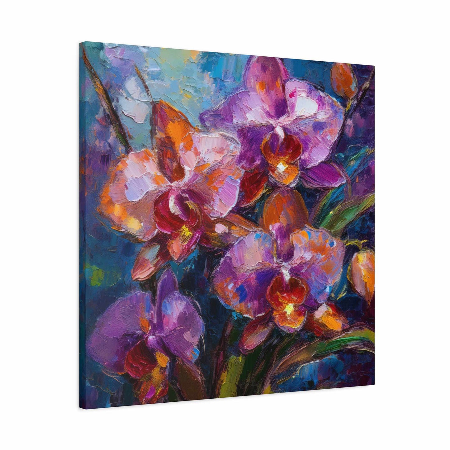 Purple Orchids Print Canvas, Floral Oil Paint Print 20x20, 24x24, 30x30, 32x32, 36x36 Art Design Pine-Wood Inner Frame MC-132