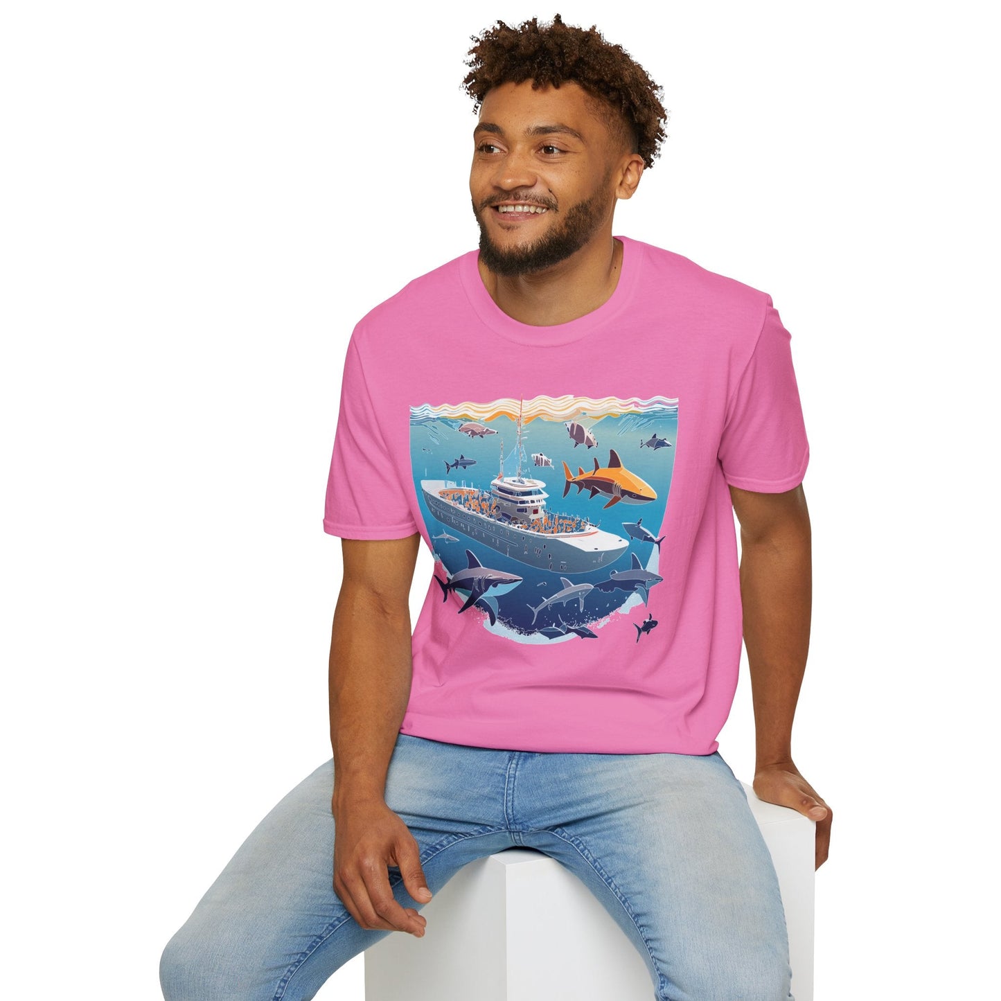 Ocean Tee Shirt Unisex Softstyle Short Sleeve With Ocean Art Design 100 Percent Ring Spun Cotton