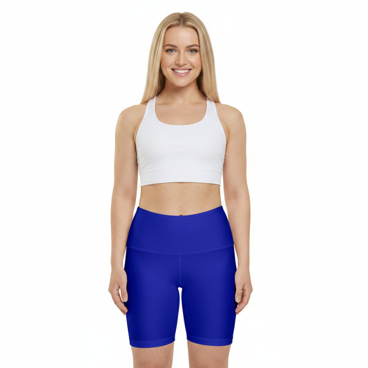 Vivid Royal Women's Workout Shorts — Solid High-Waist Biker Shorts for Exercise & Everyday Wear
