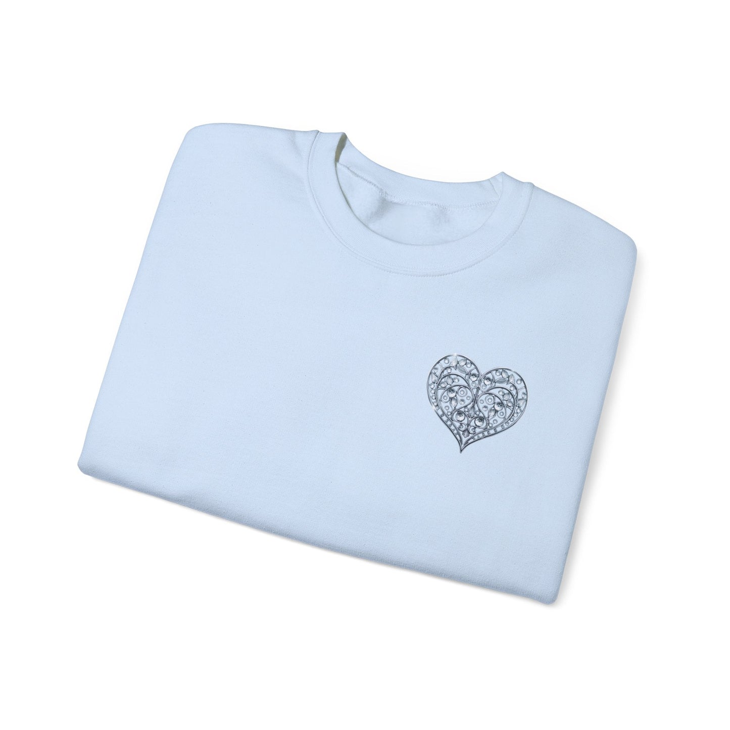 Crystal Heart Sweatshirt Unisex Fifty Fifty Cotton Poly Valentine Day Crewneck Gildan 18000
