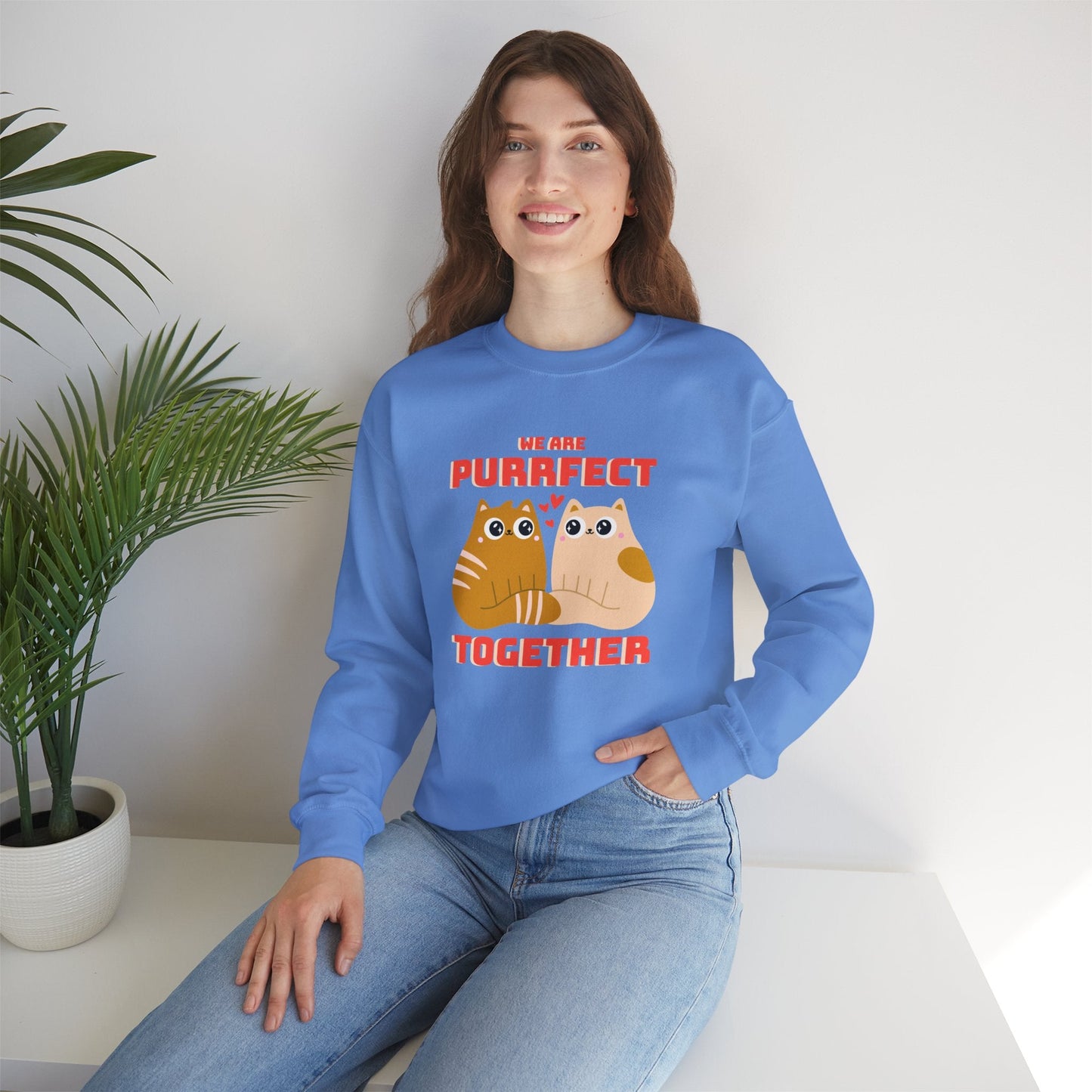 Cat Heart Sweatshirt Unisex 50/50 Cotton-Poly Blend Valentine Gift For Cat Lovers