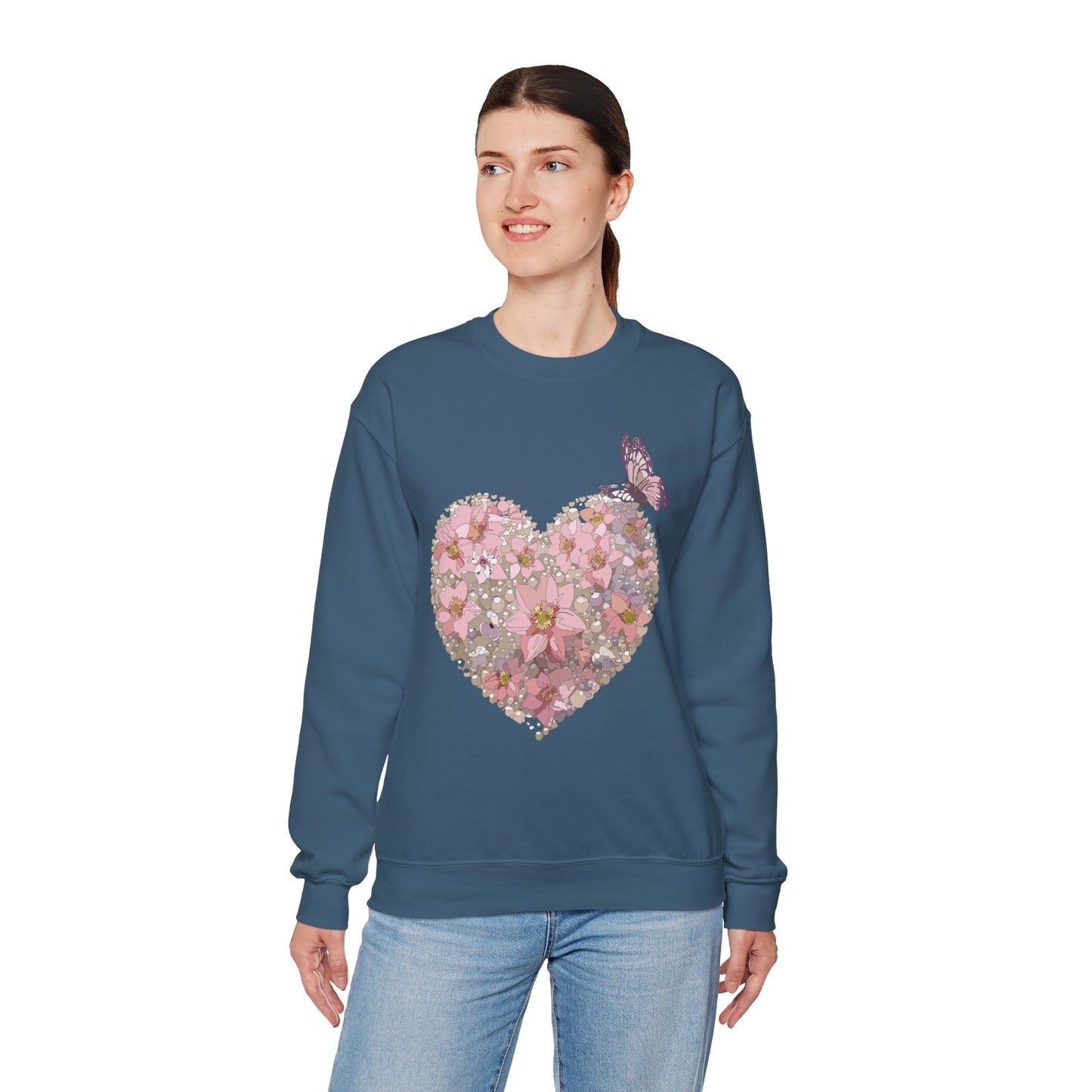 Unisex Floral Heart Sweatshirt Floral Love Valentines Day Gildan 18000 Heavy Blend Crewneck