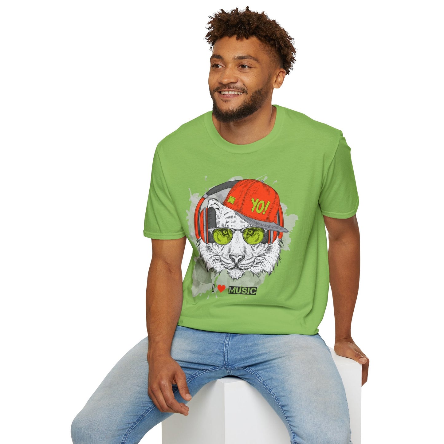 I Love Music Animals Shirt With Headphones Unisex Tee Gildan Softstyle 64000 Premium Comfort