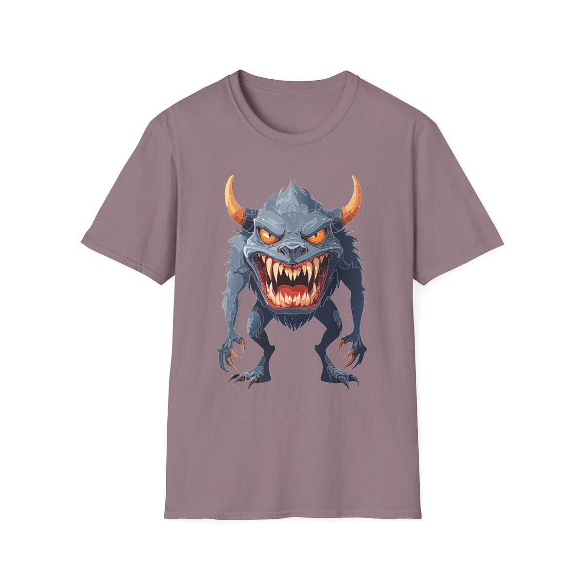 Demonic Monster Graphic T-Shirt — Fierce Horned Creature Cartoon Graphic Tee Unisex 100 Cotton Gildan T-Shirt