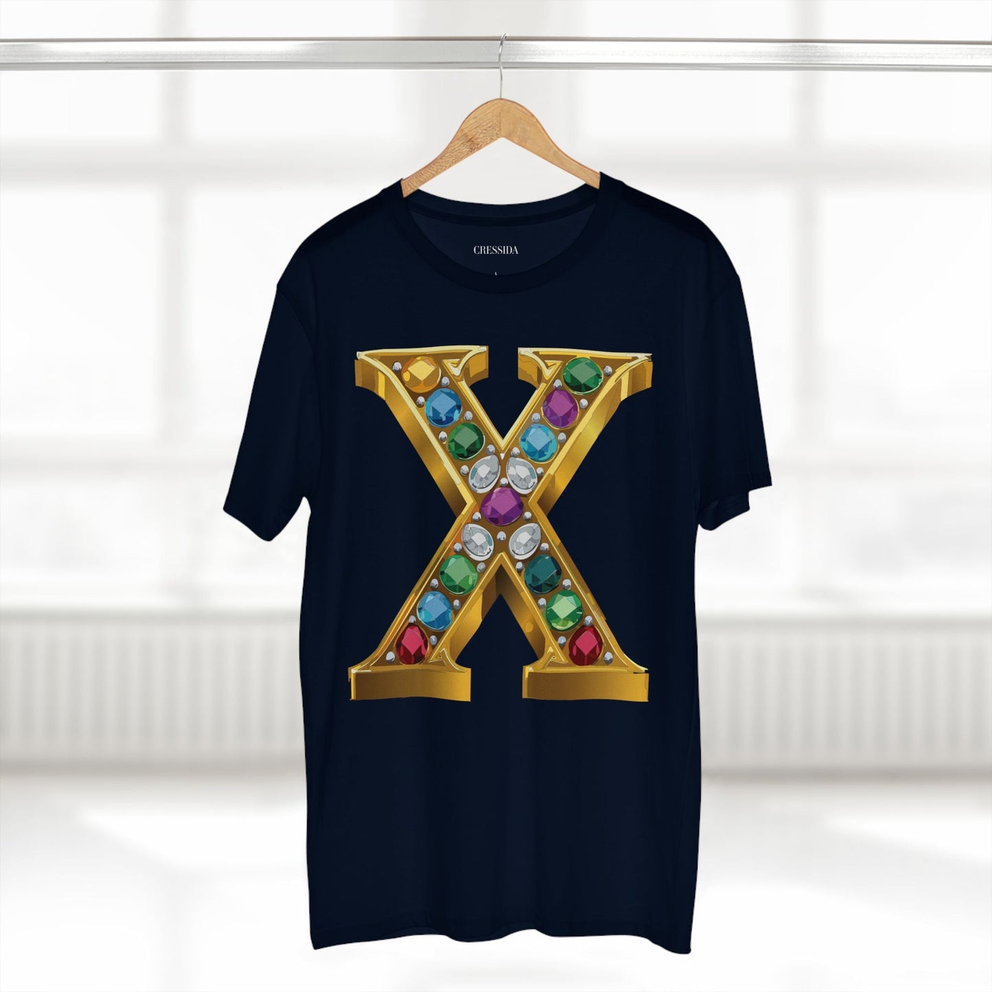 Letter X Graphic Design Tee Unisex 100 Cotton With Antique Gold Letters Artwork T-Shirt