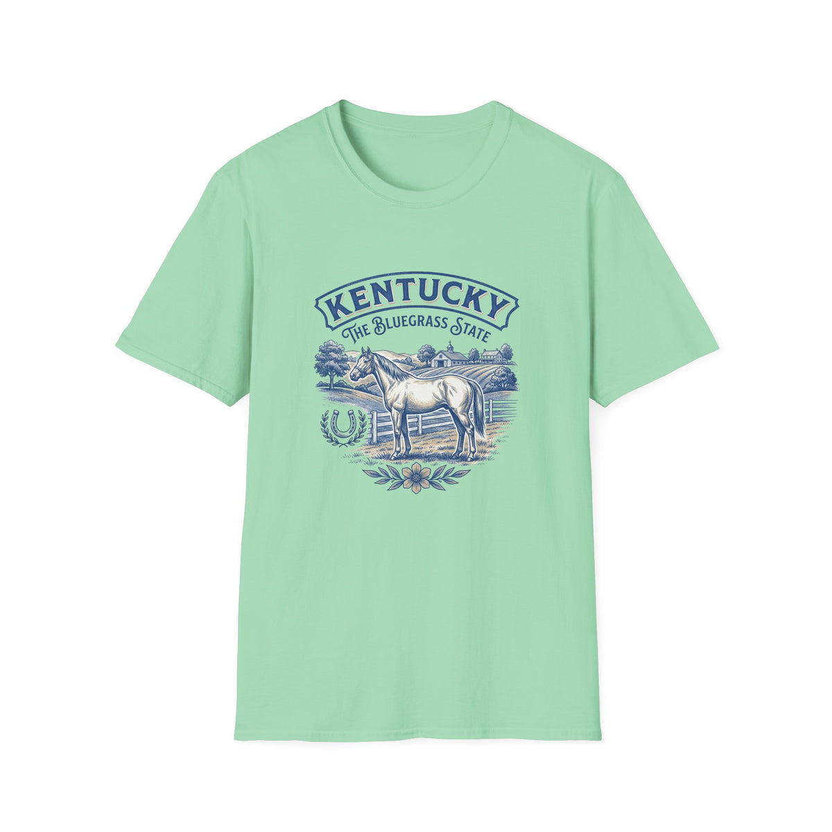 Kentucky Horse & Bluegrass State Travel Tourist Graphic Design Unisex 100 Cotton Gildan T-Shirt
