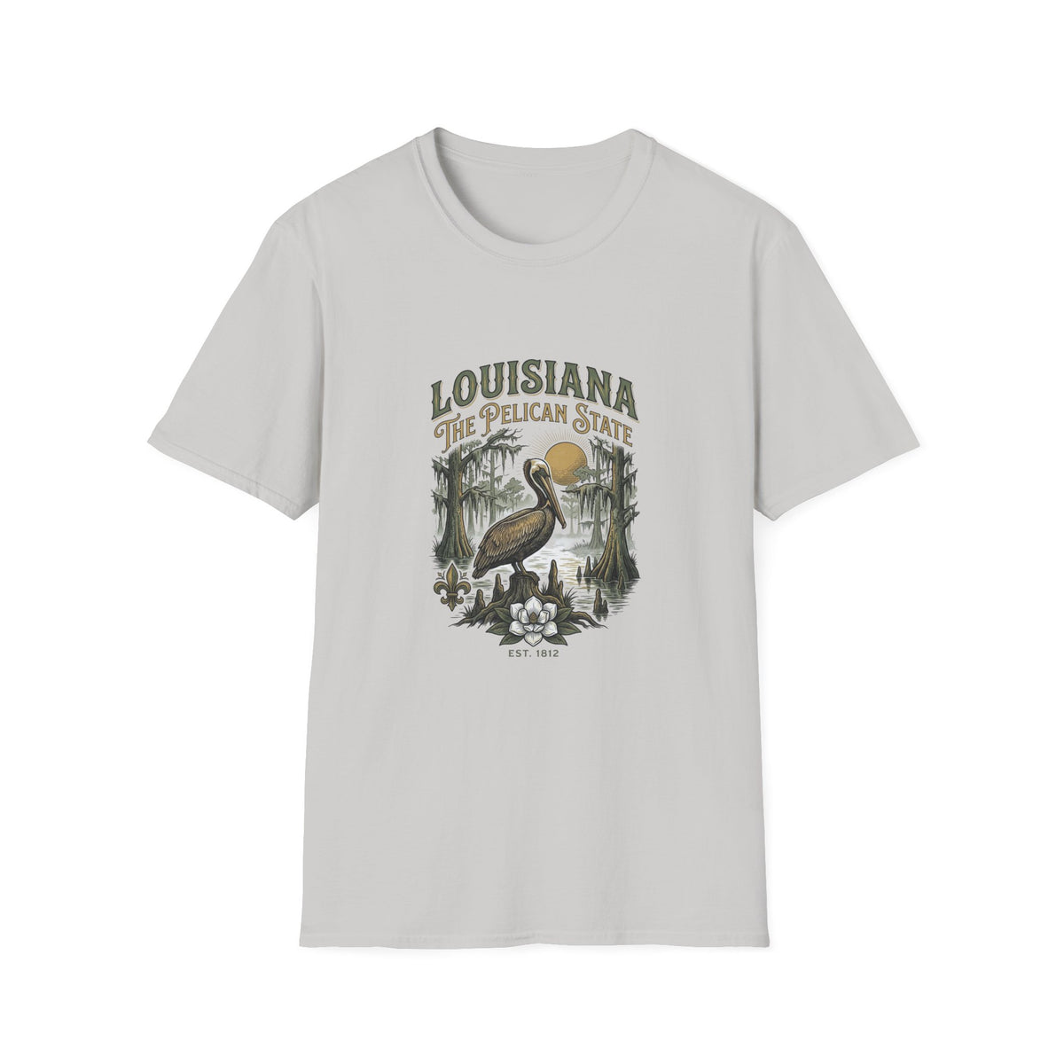 Louisiana Pelican State T-Shirt — Vintage Bayou Wildlife Travel Tourist Graphic Design Unisex 100 Cotton Gildan T-Shirt