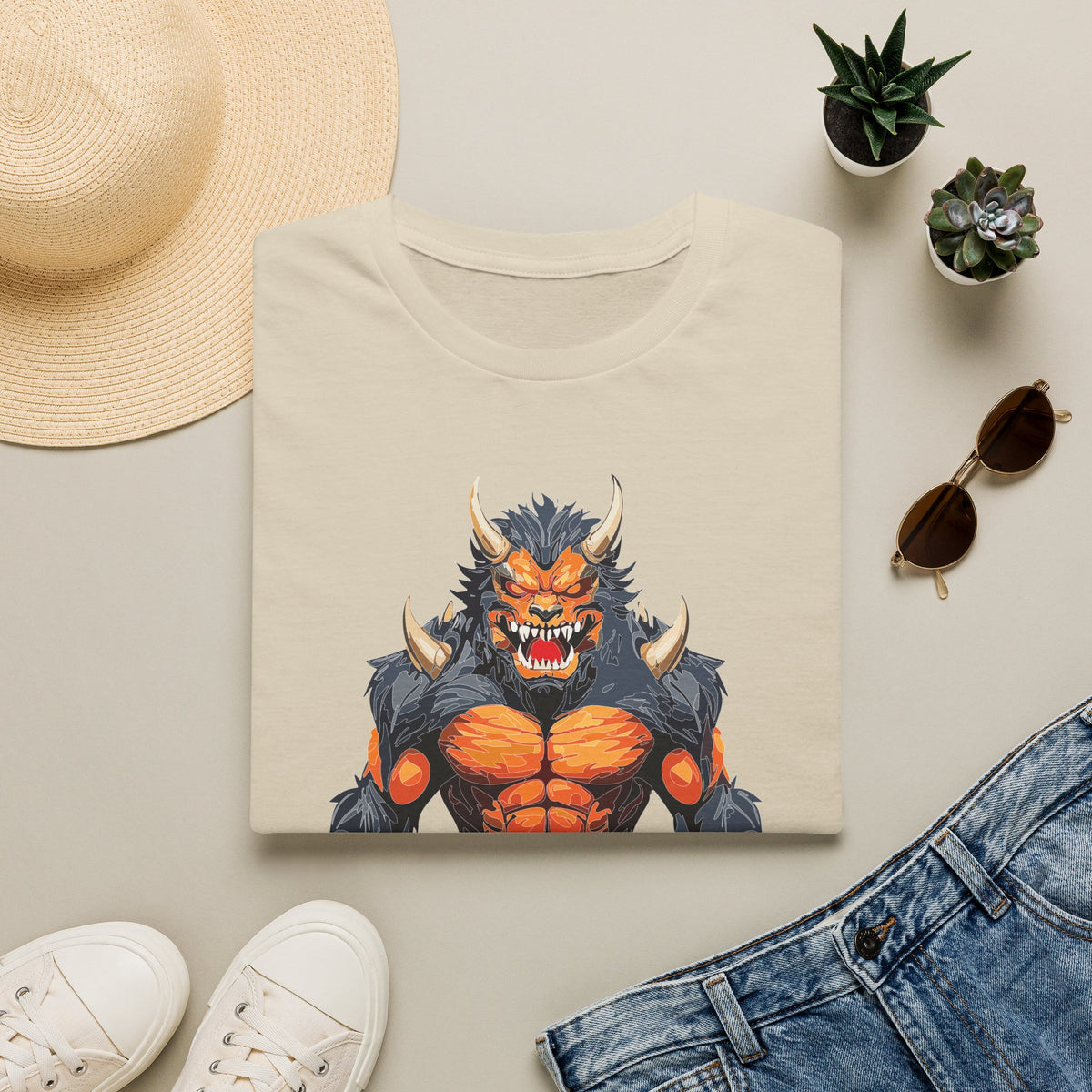 Werewolf Monster T-Shirt — Fierce Fiery Beast Cartoon Graphic Tee Unisex 100 Cotton Gildan T-Shirt