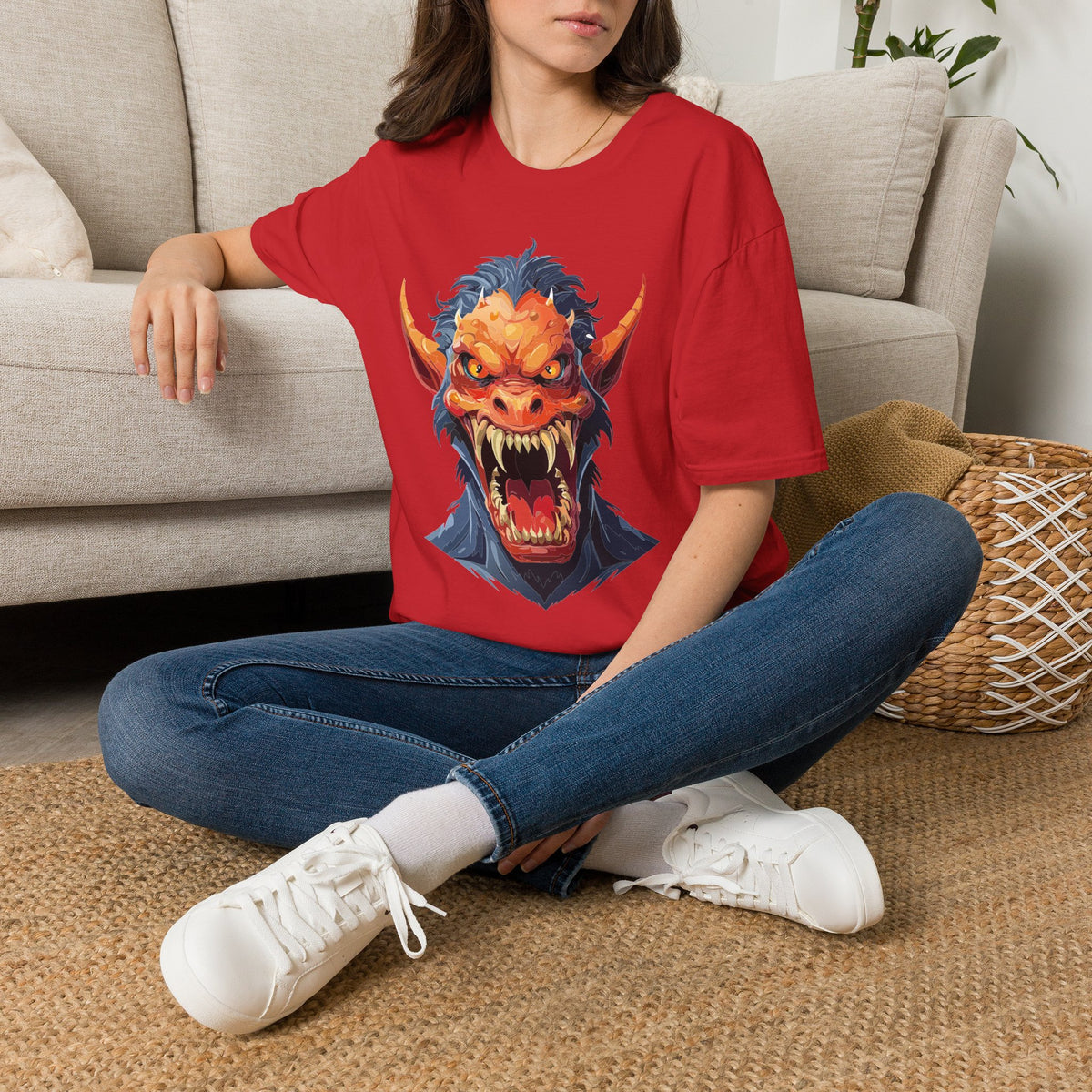Demonic Monster Head T-Shirt — Fierce Horror Cartoon Graphic Tee Unisex 100 Cotton Gildan T-Shirt