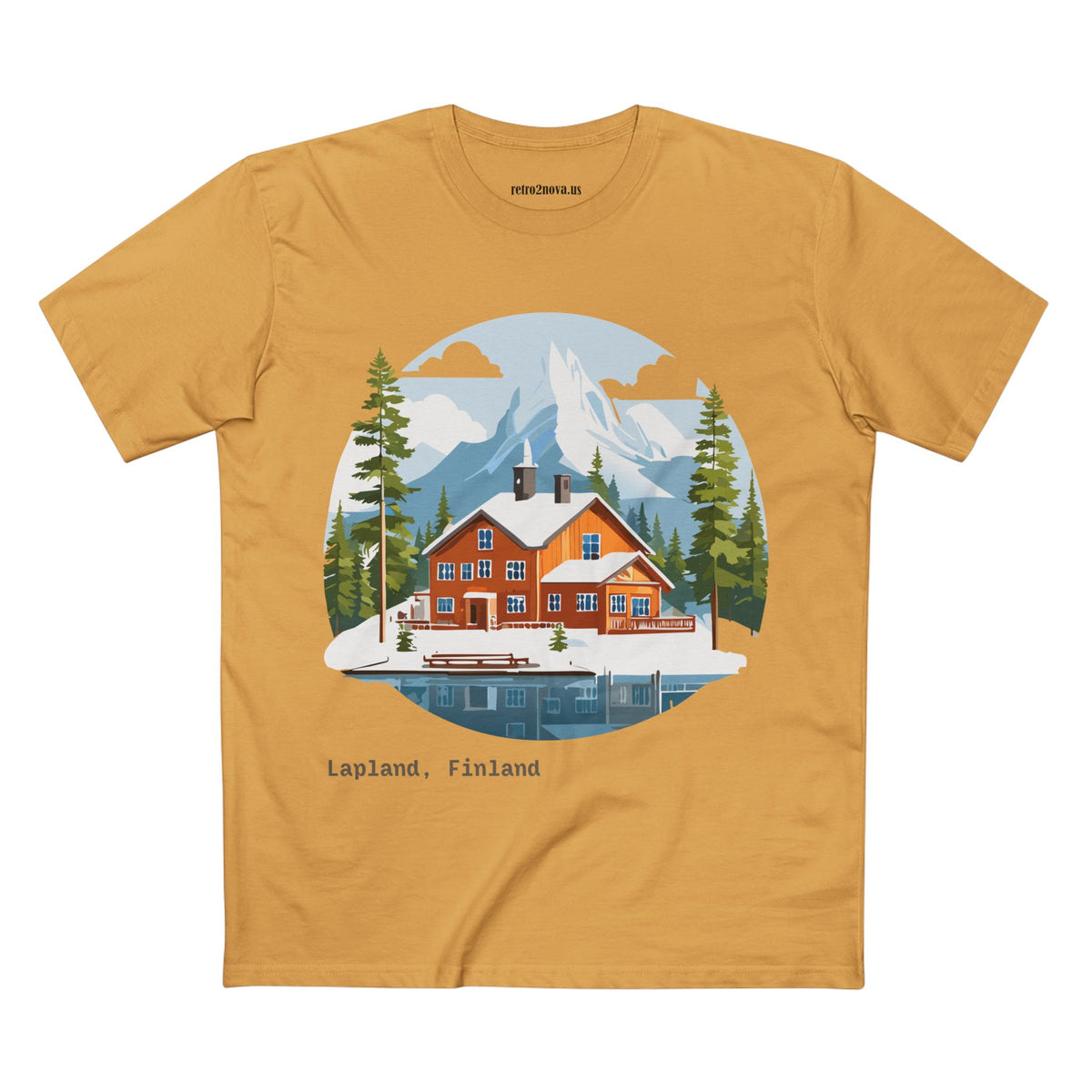 Lapland Finland Cabin Tee | Winter Mountain Lake Illustration