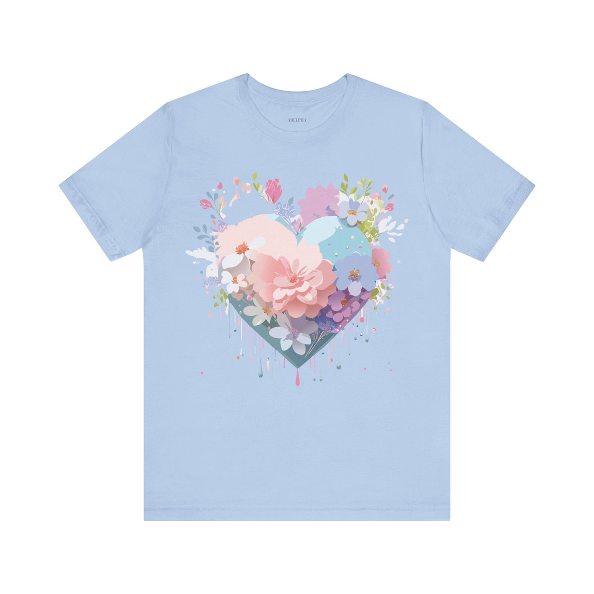 Valentine's Day Graphic Unisex Cotton Bella+Canvas Tee with Floral Art Design d137
