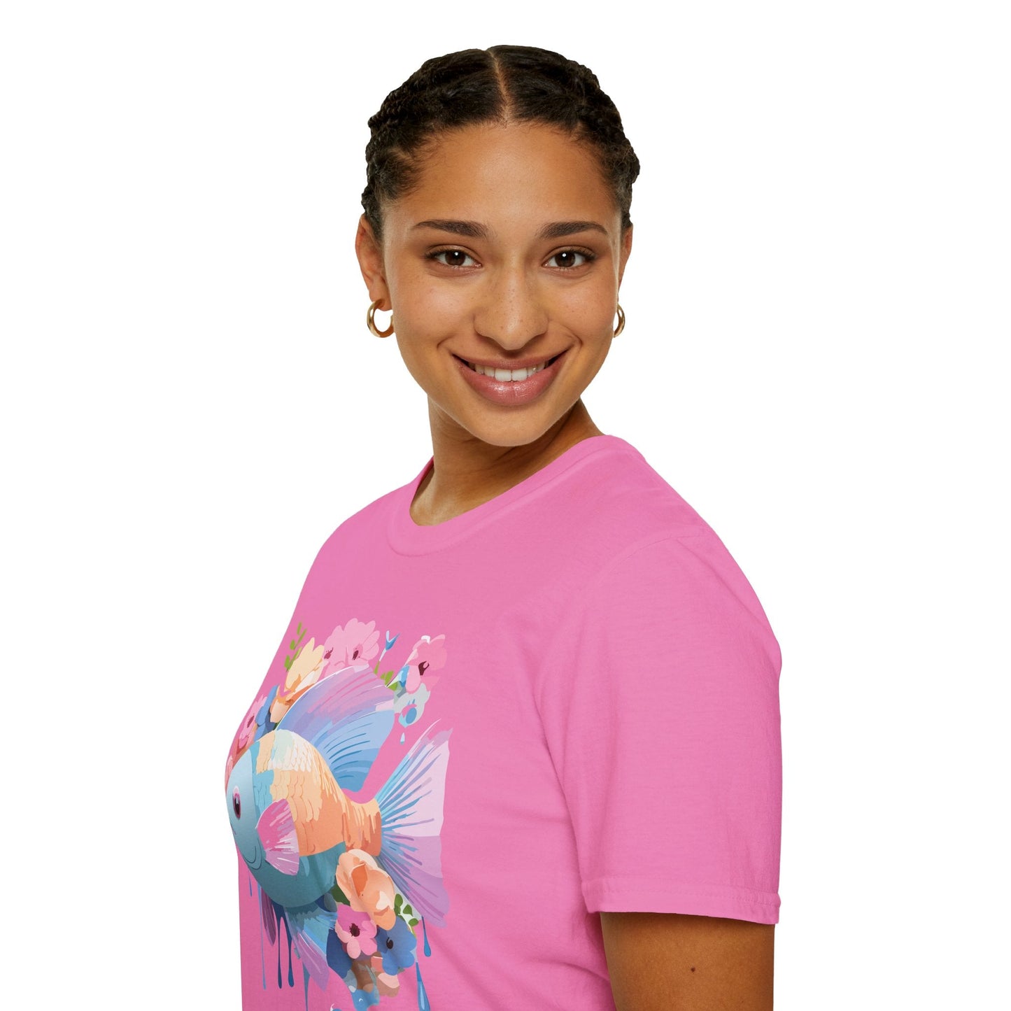 Fish Art Design Graphic Tee Unisex Short Sleeve T Shirt With Fish Artwork Premium Cotton