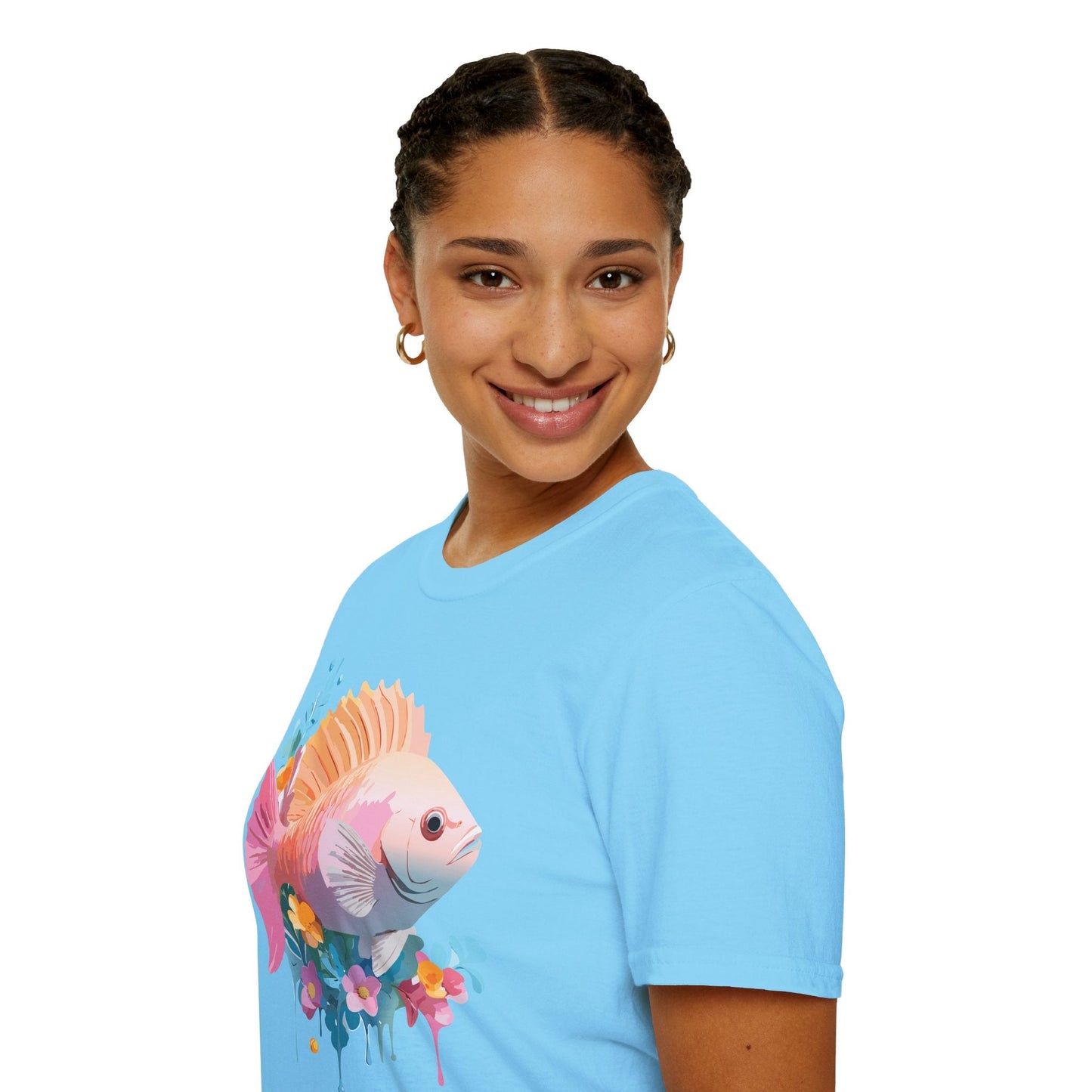 Fish Art Design Graphic Tee Shirt Unisex Softstyle Cotton Short Sleeve Comfort Fit Everyday Wear