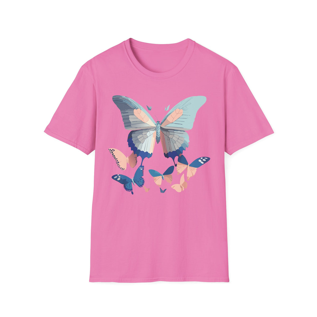 Butterfly Trio T‑Shirt — Pastel Blue & Peach Butterfly Graphic Design Unisex 100 Cotton Gildan T-Shirt