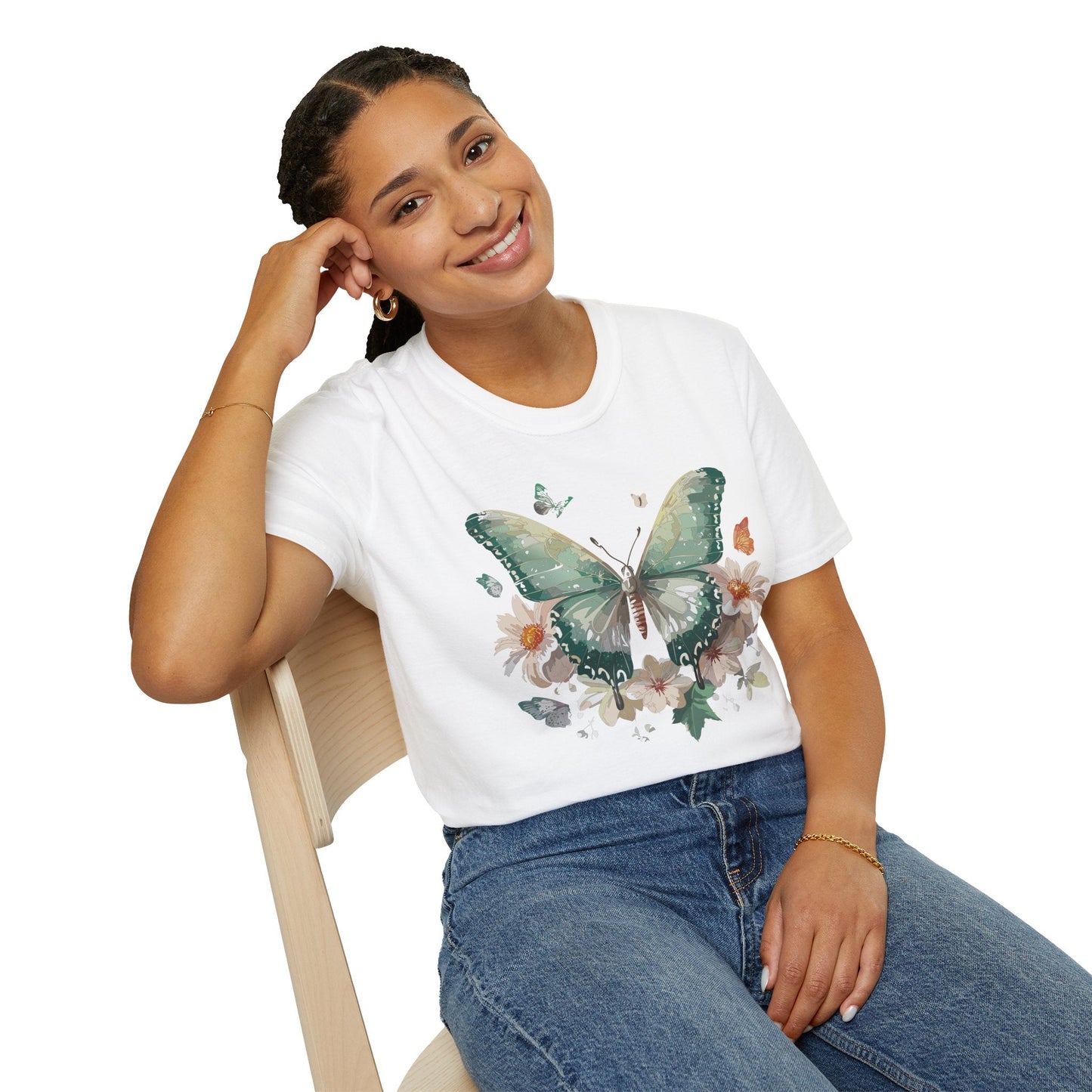 Butterfly T Shirt Unisex Softstyle Tee 100 Percent Ring Spun Cotton Monarch Design Premium Comfort