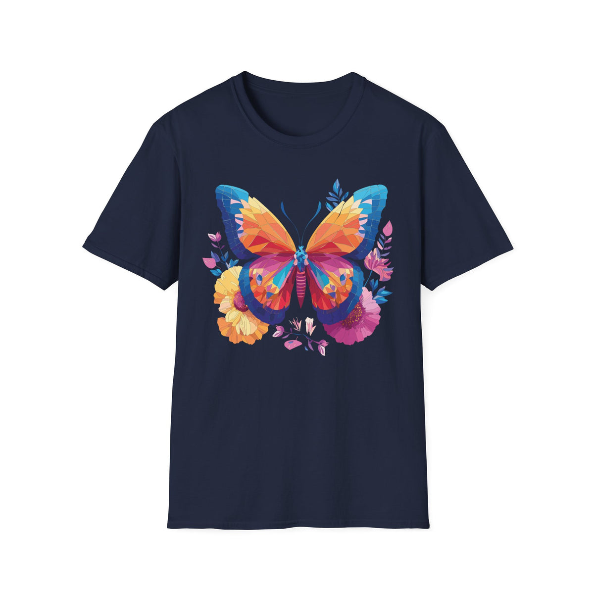 Colorful Geometric Butterfly T-Shirt | Rainbow Floral Wings Graphic Tee Unisex 100 Cotton Gildan T-Shirt