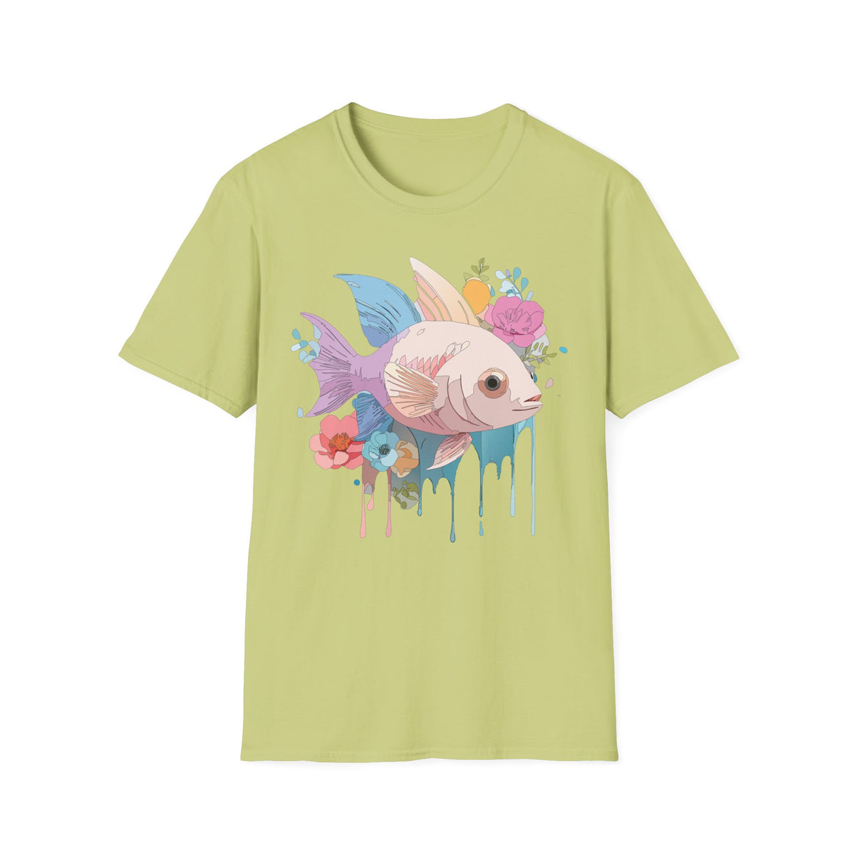 Pastel Floral Fish T-Shirt | Cute Koi Art, Watercolor Drip Design