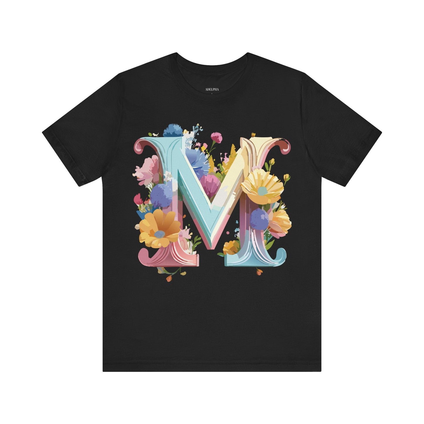 Letter M Shirt Unisex Graphic Tee Vintage Inspired Artwork Adelpha Short Sleeve Collection