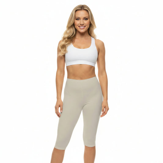Bone Color Women's Brushed Suede Poly Span Casual Capri Leggings XS-2XL