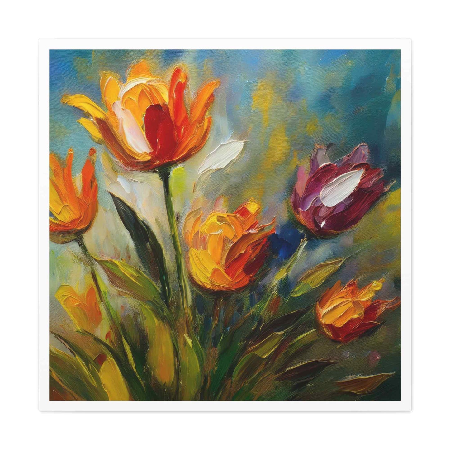 Tulips Print Canvas, Floral Oil Paint Print 20x20, 24x24, 30x30, 32x32, 36x36 Art Design Pine-Wood Inner Frame MC-146