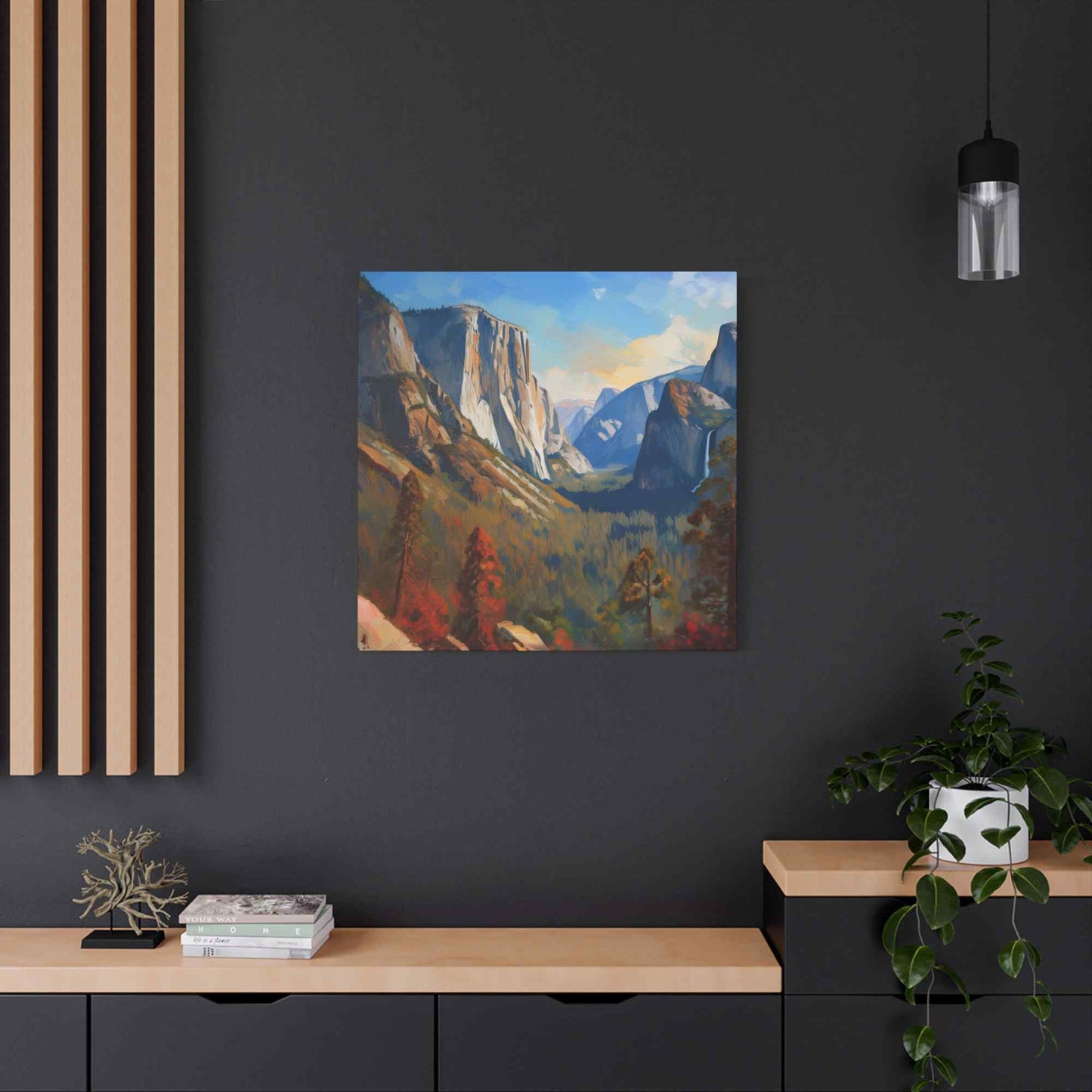 Yosemite valley Print Canvas, Oil Paint Print 20x20, 24x24, 30x30, 32x32, 36x36 Art Design Print Pine-Wood Inner Frame MC-59