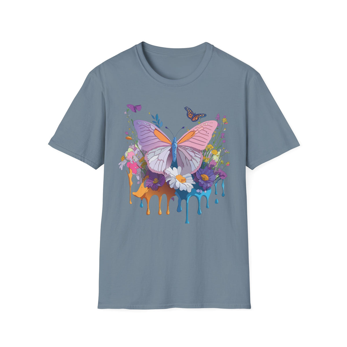 Butterfly Watercolor Drip T-Shirt — Pastel Floral Butterfly Graphic Design Unisex 100 Cotton Gildan T-Shirt