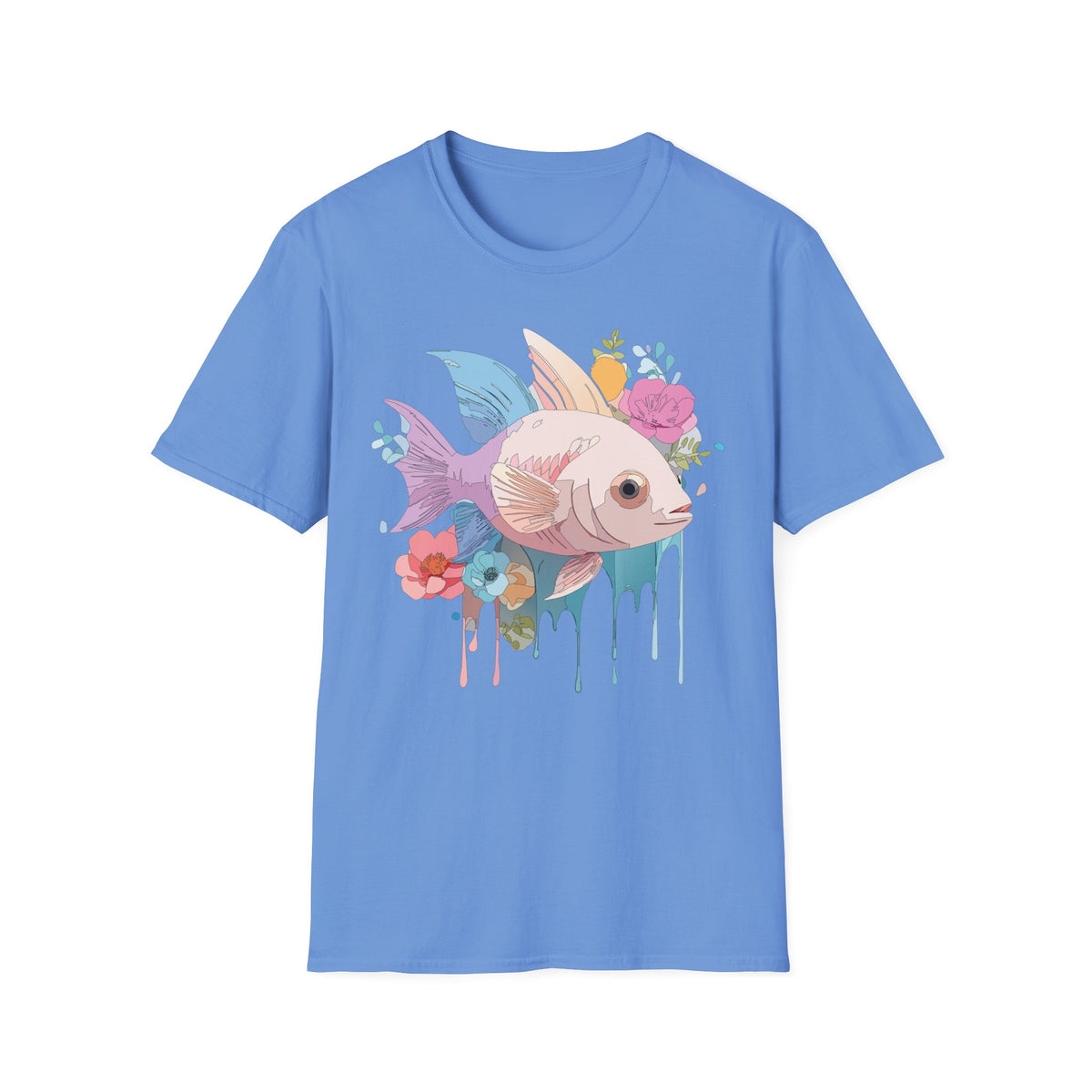 Pastel Floral Fish T-Shirt | Cute Koi Art, Watercolor Drip Design