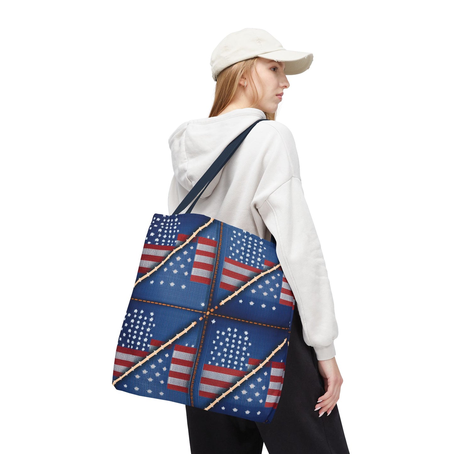 4th of July Graphic Denim Fabric Imitation Print Unisex Canvas Bag Poly Spun 3 Sizes Tote Bag 200-19