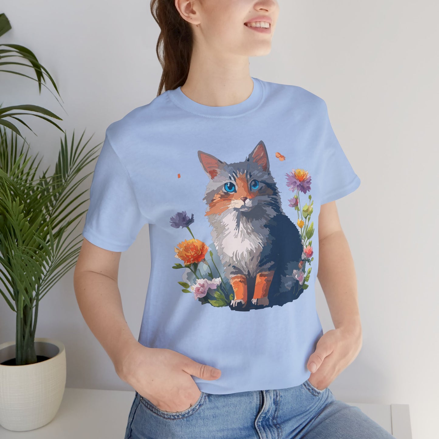 Floral Cat Tee, Animal Shirt, Cat Shirt, Floral Tee, Flower T-shirt, T-Shirt with Animal, Summer Top with Art Design