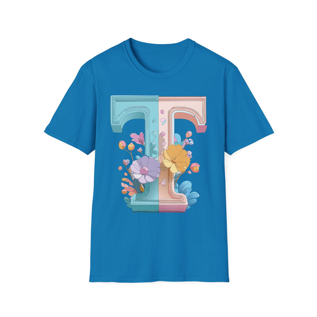 Floral Split Letter T-Shirt T Pastel Floral Initial Tee