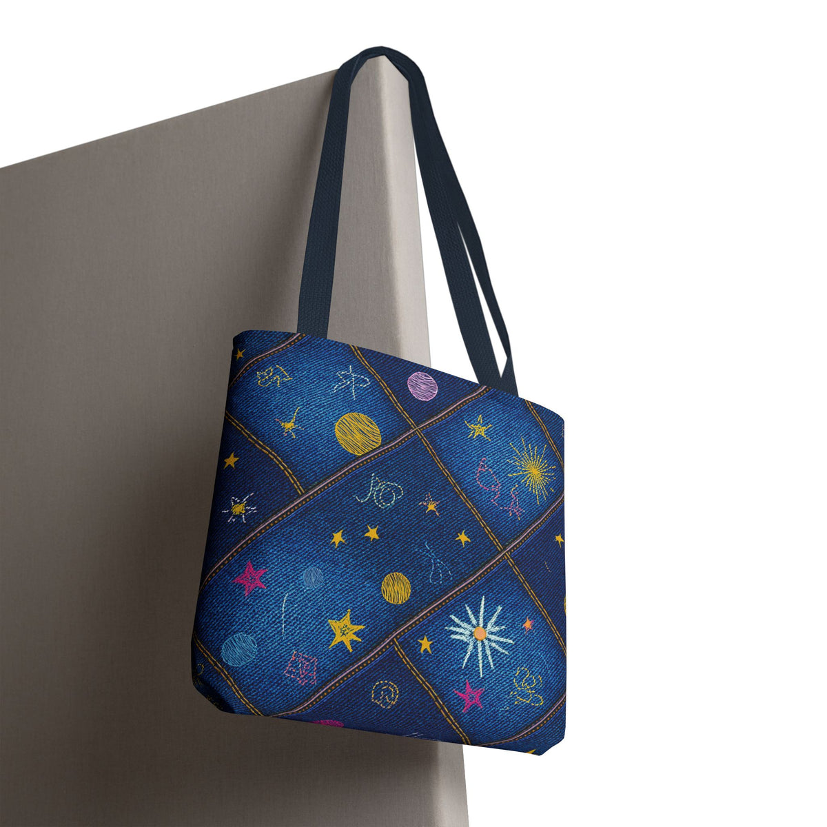 Denim Fabric Imitation Print Unisex Canvas Bag Poly Spun 3 Sizes Tote Bag 183-3