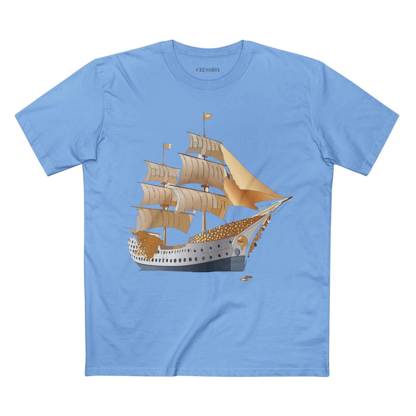 Ship Graphic Unisex 100 Cotton T-Shirt with Gold Frigate Art Design 25