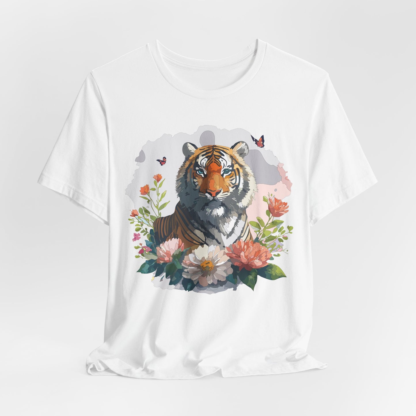 Floral Tiger Graphic Tee, Animal Shirt, Tiger Shirt, Flower Top, T-Shirt with Animal, Art Design