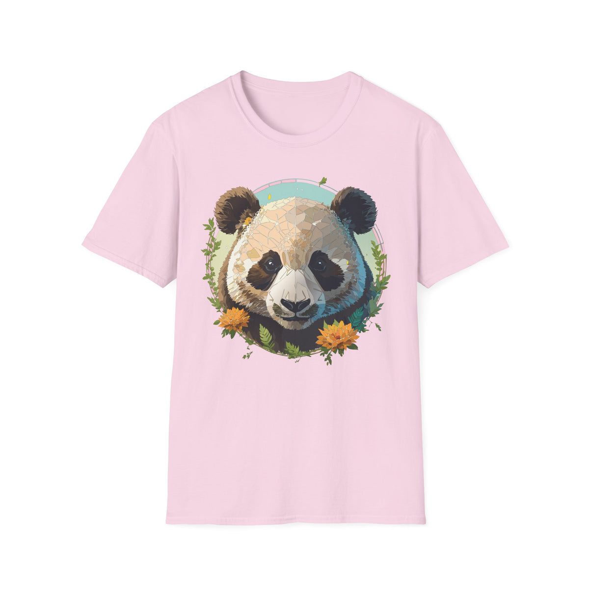 Smiling Panda Face T-Shirt | Floral Bamboo Illustration