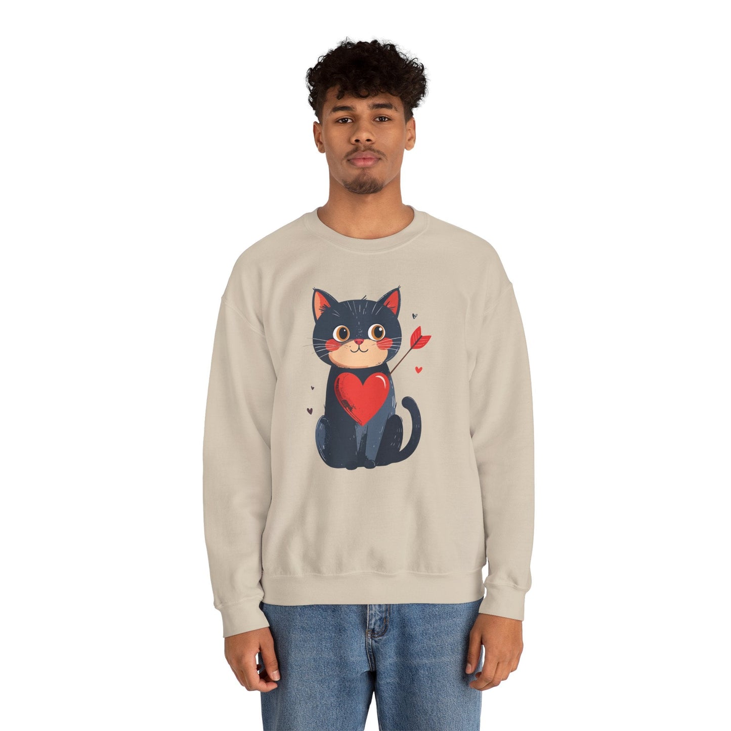 Cat Heart Sweatshirt Unisex Valentines Day Fifty Fifty Cotton Poly 8 Oz Heavy Blend