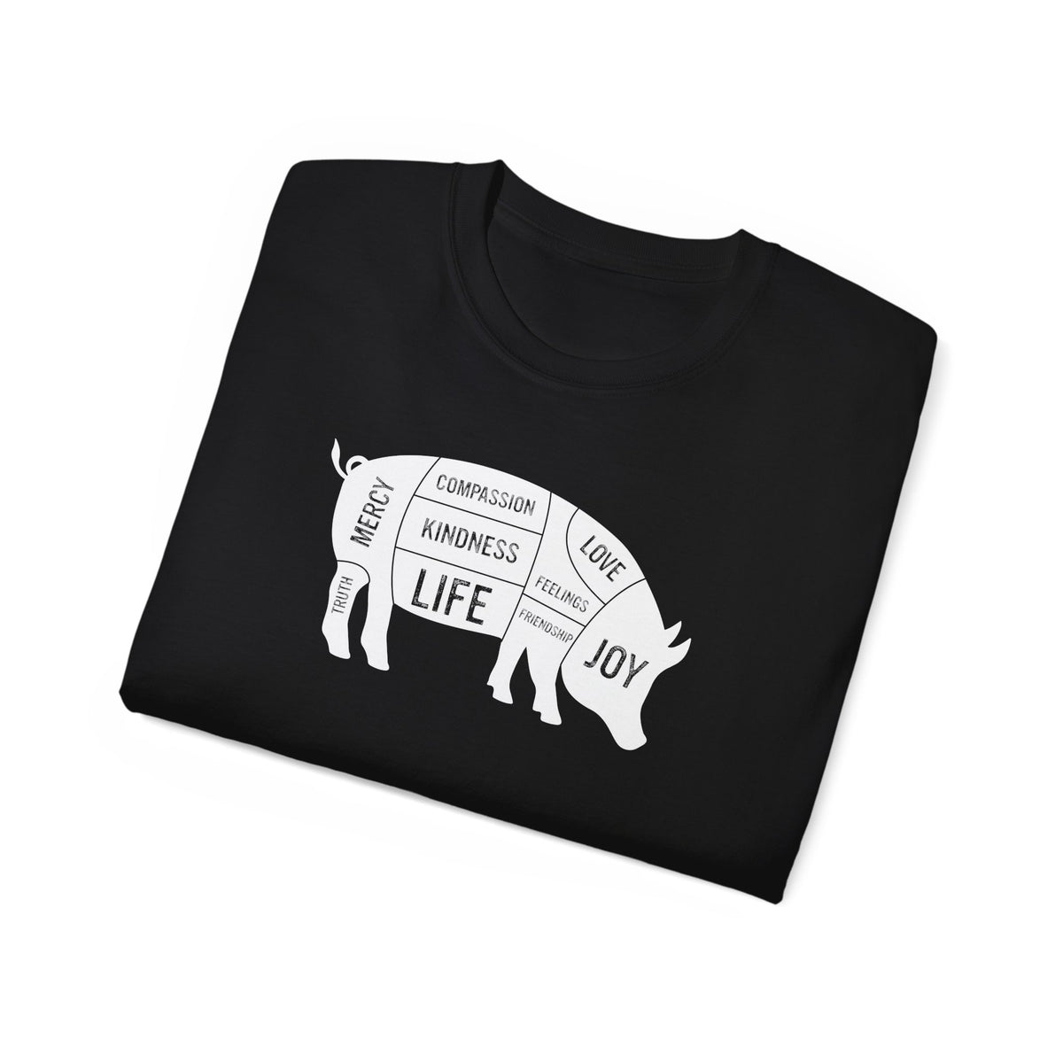 Pig Diagram Typography Tee | Love, Joy, Kindness, Life