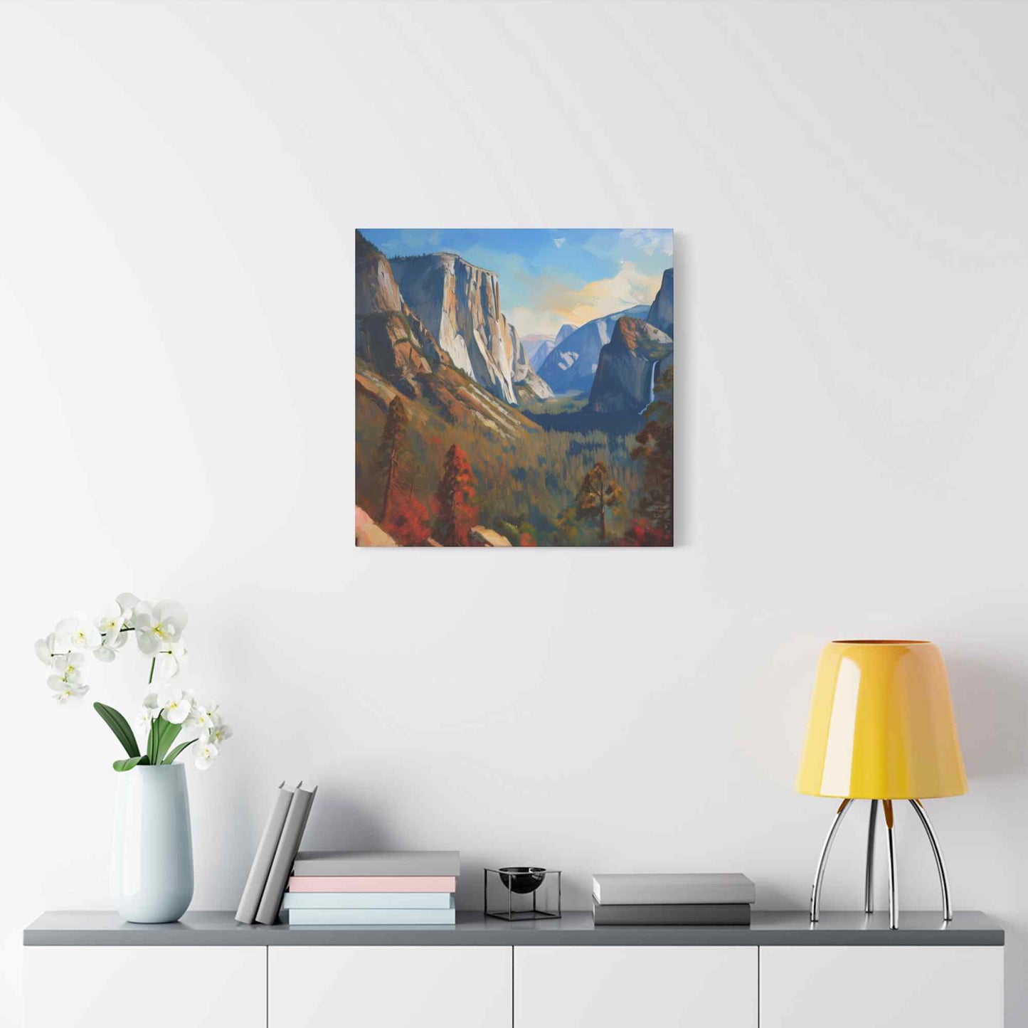 Yosemite valley Print Canvas, Oil Paint Print 20x20, 24x24, 30x30, 32x32, 36x36 Art Design Print Pine-Wood Inner Frame MC-59